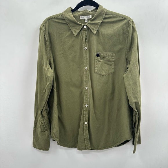 Alex Mill Tops - ALEX MILL organic cotton miliary green button long sleeve boho grunge blouse XL